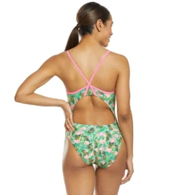 Flamingo Frenzy Thin Strap One Piece Swimsuit -Speede Trendy 5667011887272 pinkgreenmulti 3a