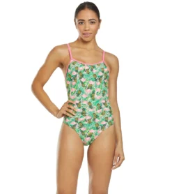 Flamingo Frenzy Thin Strap One Piece Swimsuit -Speede Trendy 5667011887272 pinkgreenmulti 4a