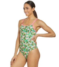 Flamingo Frenzy Thin Strap One Piece Swimsuit -Speede Trendy 5667011887272 pinkgreenmulti 5a