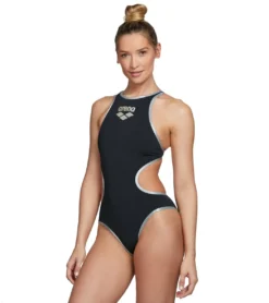 Arena Women's One Big Logo One Piece Swimsuit -Speede Trendy 5667733176488 blacksilver 5a