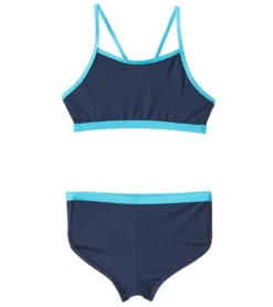 Little Girls' UPF 50+ Active Contrast Solid Two Piece Boyshort Bikini Set