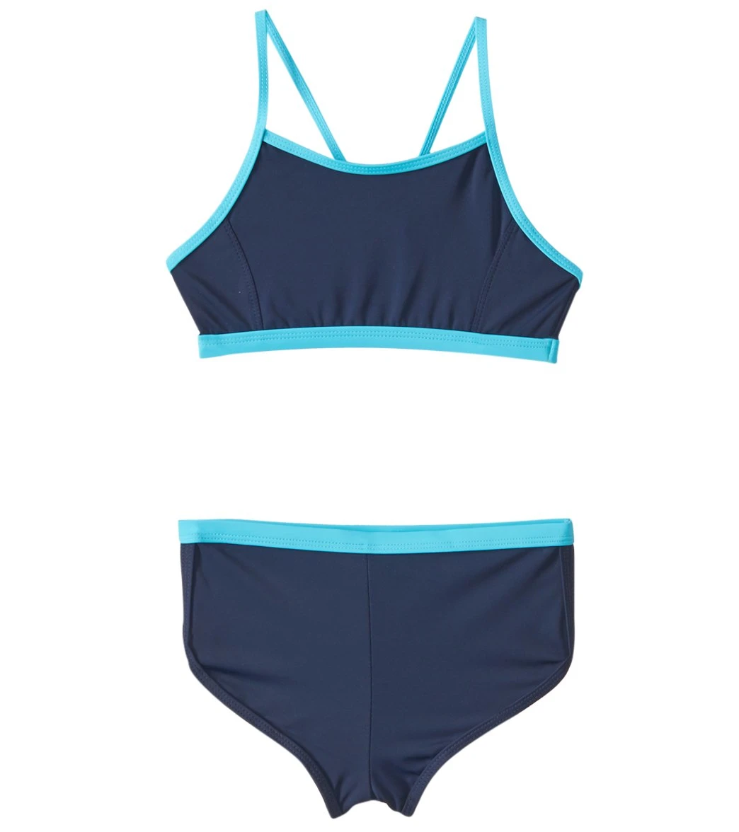Little Girls' UPF 50+ Active Contrast Solid Two Piece Boyshort Bikini Set 1 Little Girls' UPF 50+ Active Contrast Solid Two Piece Boyshort Bikini Set