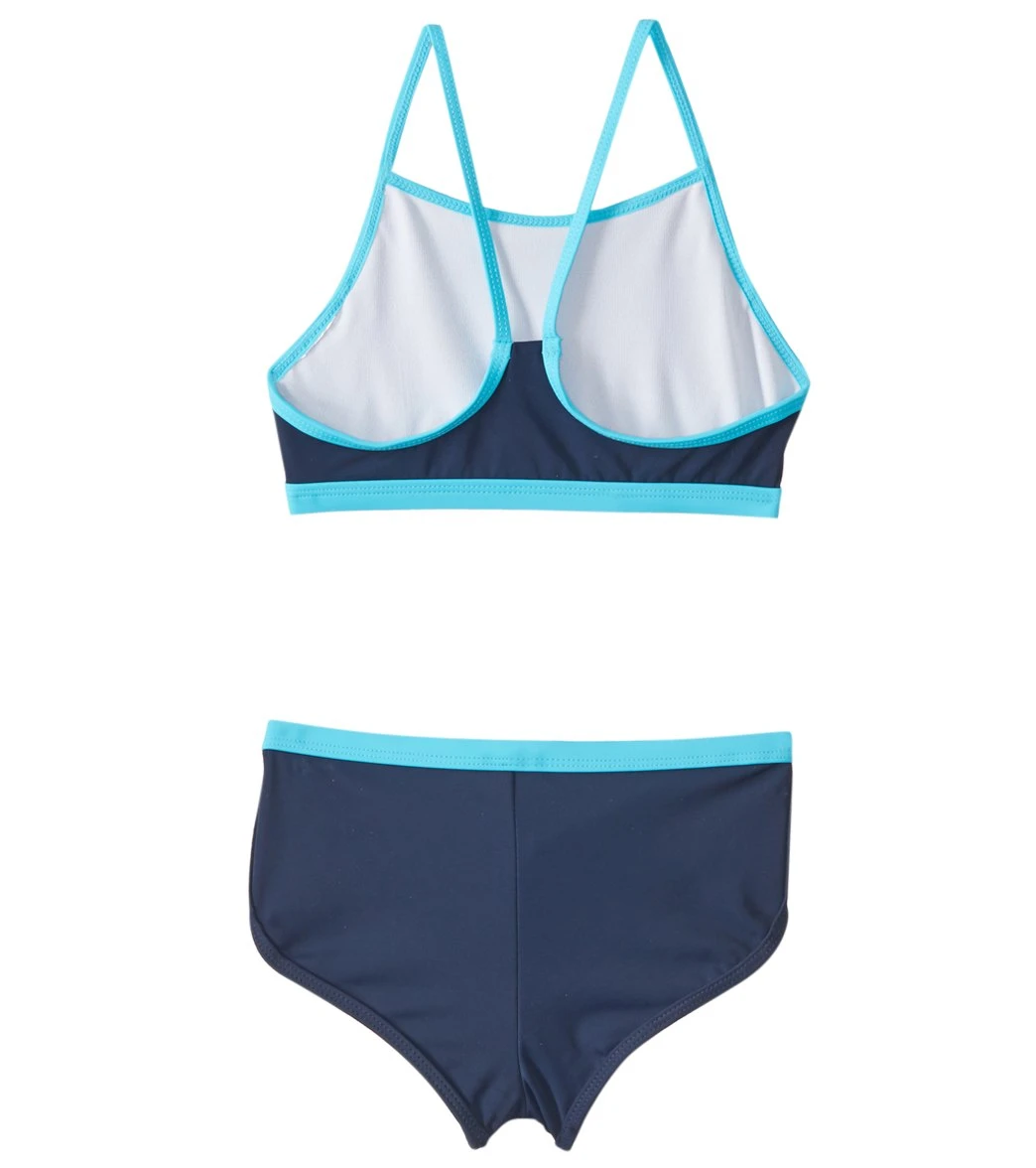 Little Girls' UPF 50+ Active Contrast Solid Two Piece Boyshort Bikini Set 2 Little Girls' UPF 50+ Active Contrast Solid Two Piece Boyshort Bikini Set - Image 2