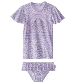 Seafolly Girls Girls' Peacock Paisley Rashie Set (Baby, Toddler, Little Kid)