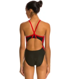 Poly Splice Thin Strap One Piece Swimsuit -Speede Trendy 5671947075752 blackred 3a