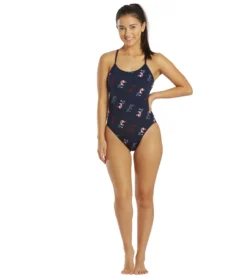 Women's Cascading TYR Print Cutoutfit One Piece Swimsuit -Speede Trendy 6663769489576 redwhiteblue 4a
