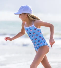 Girls' French Riviera X Back Tie One Piece Swimsuit (Little Kid, Big Kid) -Speede Trendy 6747574141096 blue 3a