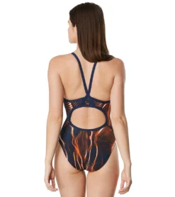 Speedo Women's Solar Boom Flyback One Piece Swimsuit -Speede Trendy 6799649308840 navyorange 3a