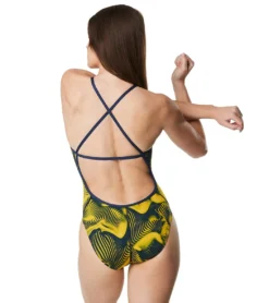 Speedo Women's Fusion Vibe Crossback One Piece Swimsuit -Speede Trendy 6799981281448 navygold 3a