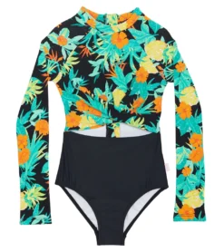 Seafolly Girls' Tropical Nights Long Sleeve One Piece Swimsuit (Big Kid)