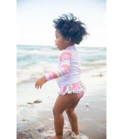 Girls' Surf Babe Long Sleeve Ruffle Two Piece Swim Set (Baby) -Speede Trendy 7600910467240 sunsetstripe 3a
