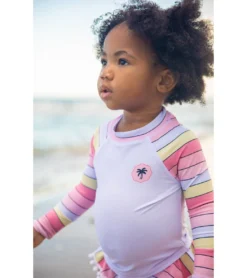 Girls' Surf Babe Long Sleeve Ruffle Two Piece Swim Set (Baby) -Speede Trendy 7600910467240 sunsetstripe 4a
