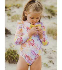 Girls' Boho Tropical Frill Long Sleeve One Piece Swimsuit (Baby, Toddler, Little Kid) -Speede Trendy 7652776050856 blue 5a