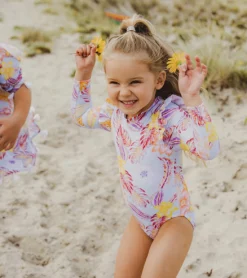 Girls' Boho Tropical Frill Long Sleeve One Piece Swimsuit (Baby, Toddler, Little Kid) -Speede Trendy 7652776050856 blue 7a