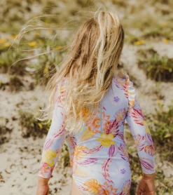 Girls' Boho Tropical Frill Long Sleeve One Piece Swimsuit (Baby, Toddler, Little Kid) -Speede Trendy 7652776050856 blue 8a